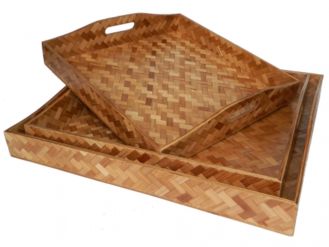 3pc pressed bamboo serving tray square